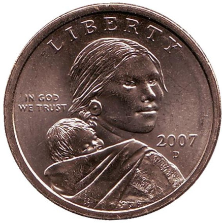 Сакагавея (Парящий орел), серия "Коренные американцы". 1 доллар, 2007 год (D), США.