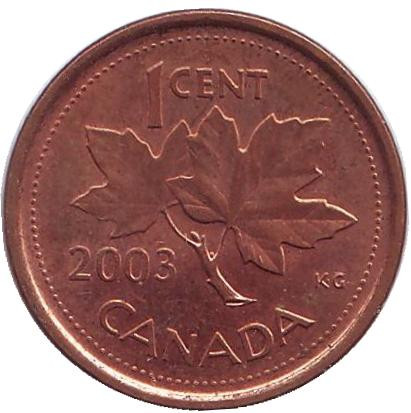 Монета 1 цент. 2003 год, Канада. (Новый тип, Магнитная)