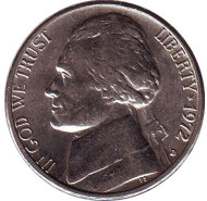 Монета 5 центов. 1972 год (D), США. Джефферсон. Монтичелло. Монета 5 центов. 1972 год (D), США. Джефферсон. Монтичелло.
