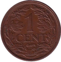 Монета 1 цент. 1937 год, Нидерланды. 