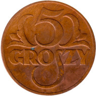 Монета 5 грошей. 1931 год, Польша. Монета 5 грошей. 1931 год, Польша.