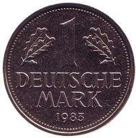 Монета 1 марка. 1983 год (F), ФРГ.