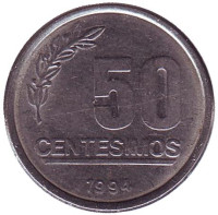 Монета 50 сентесимо. 1994 год, Уругвай.