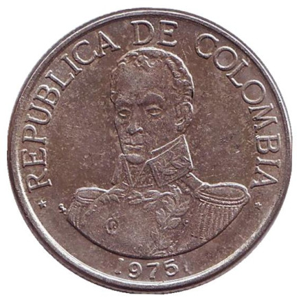 Монета 1 песо. 1975 год, Колумбия. Симон Боливар.