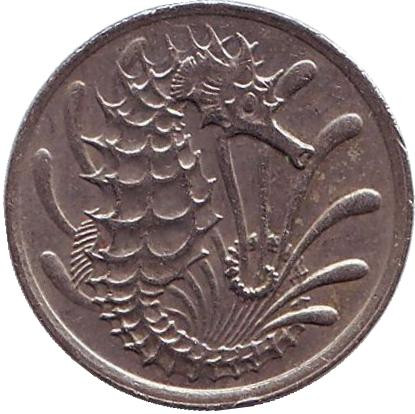 Монета 10 центов. 1982 год, Сингапур. Морской конек.
