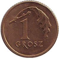 Дубовый лист. Монета 1 грош, 2014 год, Польша. (старый тип)