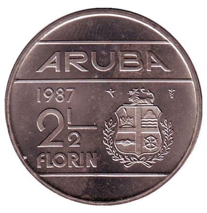 Монета 2,5 флорина. 1987 год, Аруба. UNC.