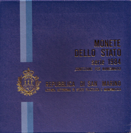 Годовой набор монет Сан-Марино (9 шт) 1984 года в банковской упаковке.