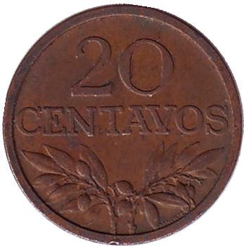 Монета 20 сентаво. 1970 год, Португалия. Ростки.