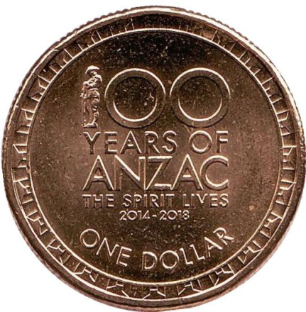 Монета 1 доллар. 2017 год, Австралия. 100 лет героям событий ANZAC.