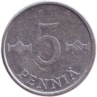 Монета 5 пенни. 1982 год, Финляндия.