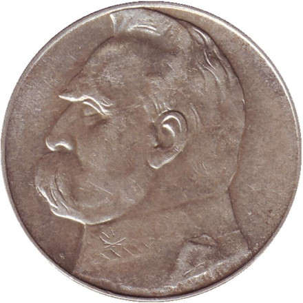 Монета 10 злотых. 1936 год, Польша. Юзеф Пилсудский.