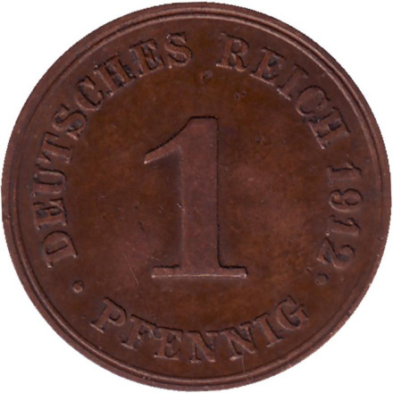 Монета 1 пфенниг. 1912 год (G), Германская империя.