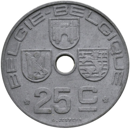 Монета 25 сантимов. 1946 год, Бельгия. (Belgie-Belgique)