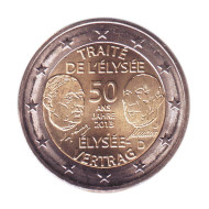 Монета 2 евро, 2013 год, Германия. 50-летие франко-германского договора о дружбе и сотрудничестве (Елисейский договор). Монета 2 евро, 2013 год, Германия. 50-летие франко-германского договора о дружбе и сотрудничестве (Елисейский договор).