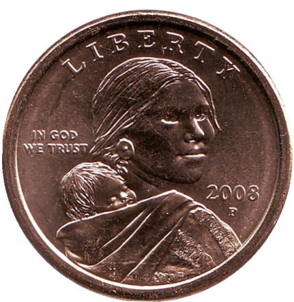 Сакагавея (Парящий орел), серия "Коренные американцы". 1 доллар, 2008 год (P), США.