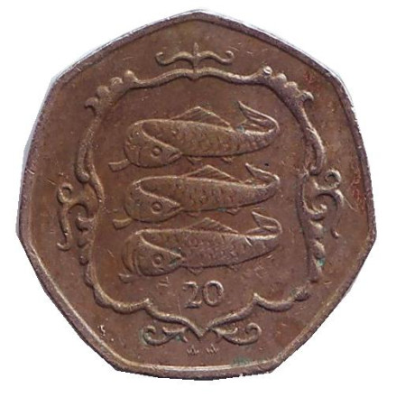 Монета 20 пенсов. 1987 год, Остров Мэн. Атлантическая сельдь.