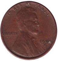 Линкольн. Монета 1 цент. 1950 год (D), США.