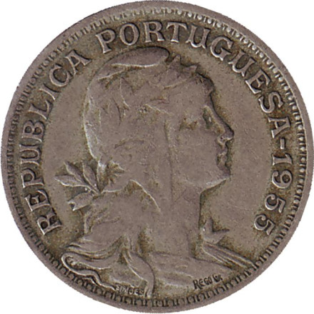 Монета 50 сентаво. 1955 год, Португалия.