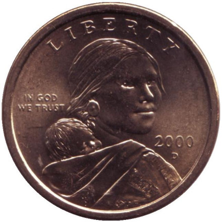 Сакагавея (Парящий орел), серия "Коренные американцы". 1 доллар, 2000 год (D), США.