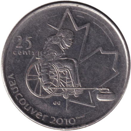 Монета 25 центов, 2007 год, Канада. Ванкувер 2010 - кёрлинг на колясках.