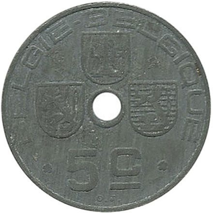 Монета 5 сантимов. 1942 год, Бельгия. (Belgie-Belgique)
