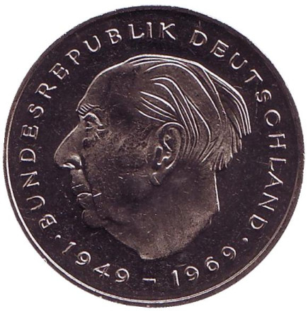 Монета 2 марки. 1983 год (F), ФРГ. UNC. Теодор Хойс.