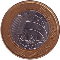 Монета 1 реал, 2009 год, Бразилия.