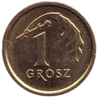 Дубовый лист. Монета 1 грош, 2016 год, Польша.