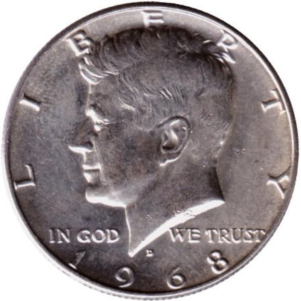 Монета 50 центов. 1968 (D) год, США. Джон Кеннеди.