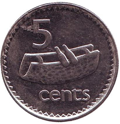 Монета 5 центов. 1999 год, Фиджи. Фиджийский барабан (лали).