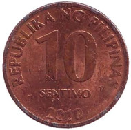 Монета 10 сентимо. 2010 год, Филиппины. Монета 10 сентимо. 2010 год, Филиппины.