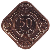 Монета 50 центов. 1997 год, Нидерландские Антильские острова. BU. Монета 50 центов. 1997 год, Нидерландские Антильские острова. BU.