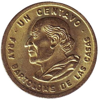 Монета 1 сентаво. 1995 год, Гватемала. Бартоломе де лас Касас.