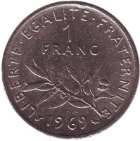 Монета 1 франк. 1969 год, Франция.