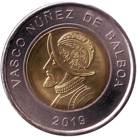 Монета 1 бальбоа. 2019 год, Панама. UNC. Васко Нуньес де Бальбоа.