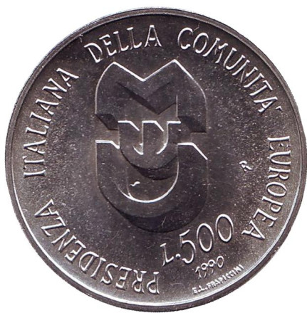 Монета 500 лир. 1990 год, Италия. Итальянское президентство в Европейском экономическом сообществе.