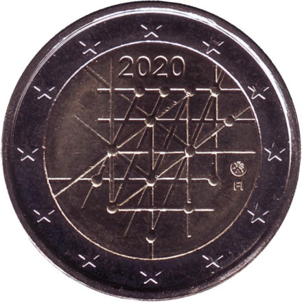 Монета 2 евро. 2020 год, Финляндия. 100 лет Университету Турку.