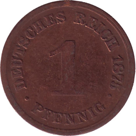 Монета 1 пфенниг. 1875 год (А), Германская империя.