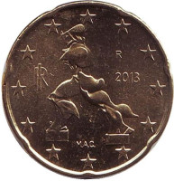 Монета 20 центов, 2013 год, Италия. 