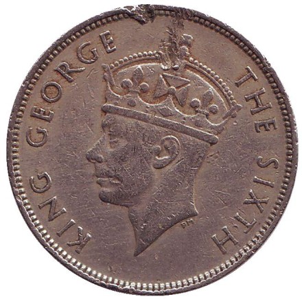 Монета 1 рупия. 1950 год, Маврикий. Монета 1 рупия. 1950 год, Маврикий.