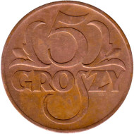 Монета 5 грошей. 1936 год, Польша. Монета 5 грошей. 1936 год, Польша.