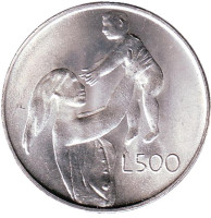 Мать и дитя. Монета 500 лир. 1972 год, Сан-Марино.