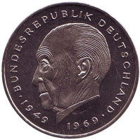 Конрад Аденауэр. Монета 2 марки. 1983 год (F), ФРГ. UNC.