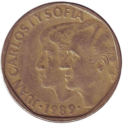 Монета 500 песет. 1989 год, Испания. Хуан Карлос I и София.