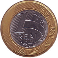 Монета 1 реал, 2011 год, Бразилия.