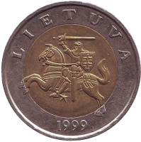 Рыцарь. Монета 5 литов, 1999 год, Литва.