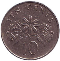 Жасмин. Монета 10 центов. 1990 год, Сингапур. 