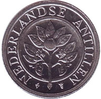 Цветок апельсинового дерева. Монета 1 цент. 1990 год, Нидерландские Антильские острова.