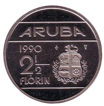 Монета 2,5 флорина. 1990 год, Аруба. UNC.